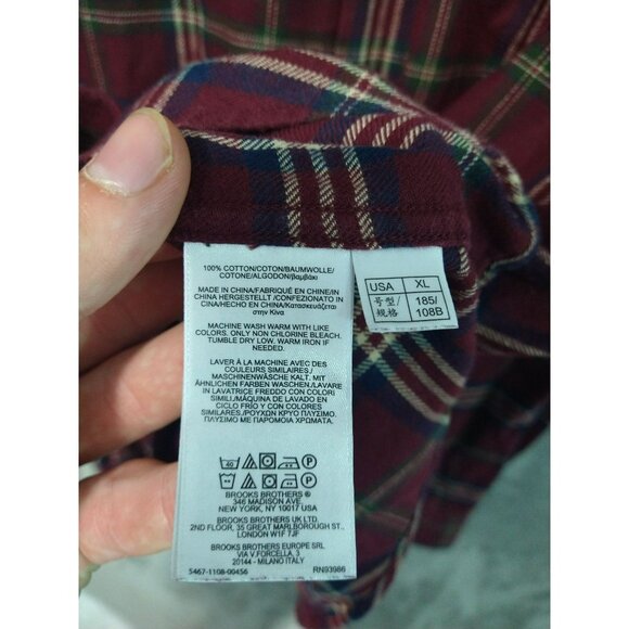 Brooks Brothers Shirt Mens XL Red Plaid Flannel Cotton Button Down Regent - Picture 8 of 9
